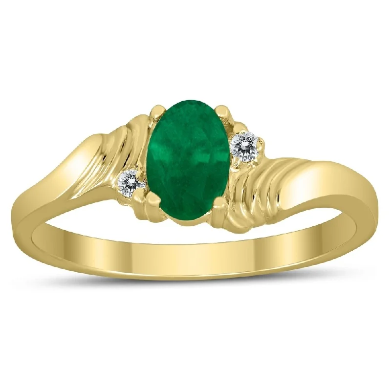 Jasper Gemstone Rings in 18K Gold Vermeil with a Matte Finish for a Subtle and Elegant Look6X4MM Emerald and Diamond Wave Ring in 10K Yellow Gold