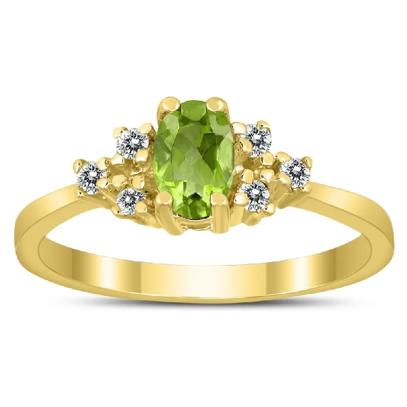 Jasper Gemstone Rings in 18K Gold Vermeil with a Matte Finish for a Subtle and Elegant Look6X4MM Peridot and Diamond Regal Ring in 10K Yellow Gold