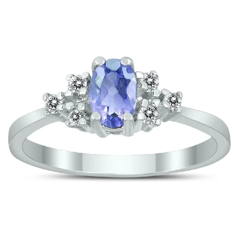 Emerald Gemstone Rings Set in Platinum with Filigree Work for a Vintage - Inspired Look6X4MM Tanzanite and Diamond Regal Ring in 10K White Gold