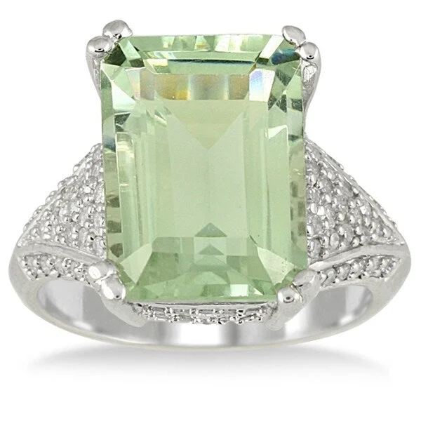 Topaz Gemstone Rings in 10K Gold with a Channel - Set Design for a Contemporary and Durable Option7.20 Carat Emerald Cut Green Amethyst and Diamond Ring in 10K White Gold