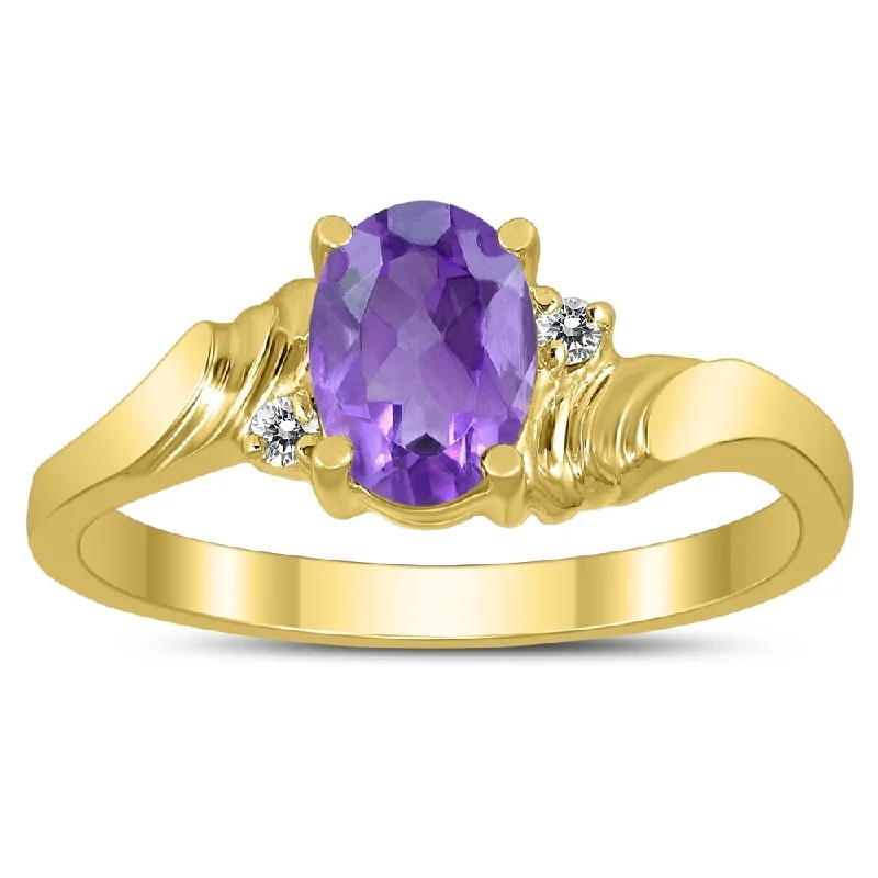 Tanzanite Gemstone Rings in 10K Gold with a Trilogy Design for a Sophisticated Gift7X5MM Amethyst and Diamond Wave Ring in 10K Yellow Gold