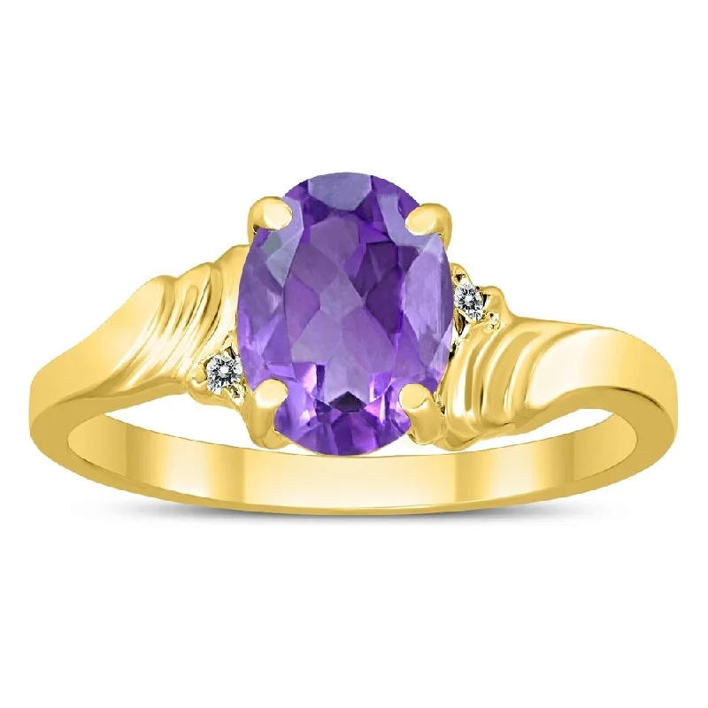 Topaz Gemstone Rings in 10K Gold with a Channel - Set Design for a Contemporary and Durable Option8X6MM Amethyst and Diamond Wave Ring in 10K Yellow Gold