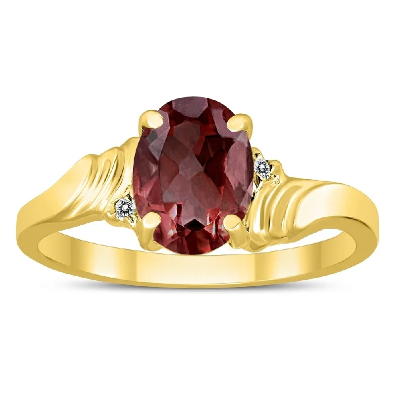 Garnet Gemstone Rings in 18K Gold Vermeil with Intricate Engravings for a Traditional Aesthetic8X6MM Garnet and Diamond Wave Ring in 10K Yellow Gold