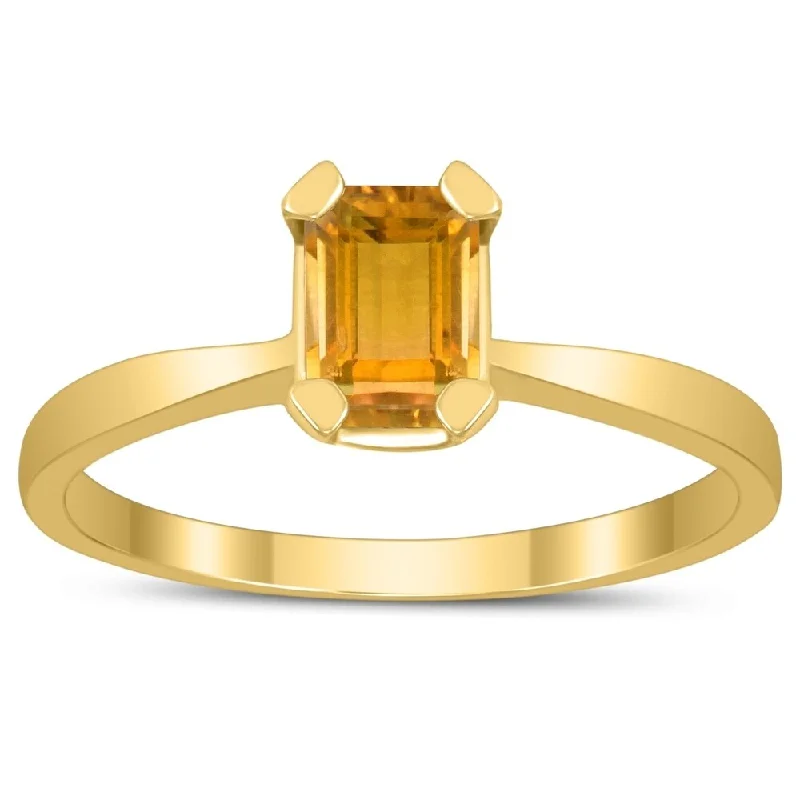 Tanzanite Gemstone Rings in 10K Gold with a Trilogy Design for a Sophisticated GiftEmerald Shaped 6X4MM Citrine Solitaire Ring in 10K Yellow Gold