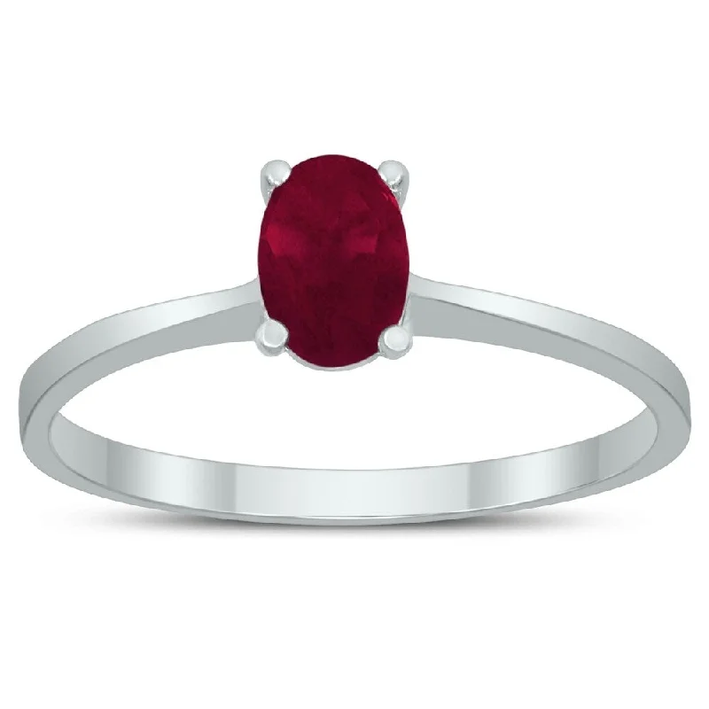 Jasper Gemstone Rings in 18K Gold Vermeil with a Matte Finish for a Subtle and Elegant LookOval Solitaire 6X4MM Ruby Ring in 10K White Gold