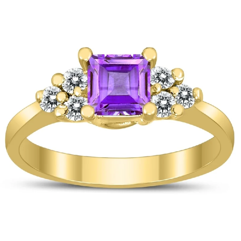 Malachite Gemstone Rings in 14K Gold with a Carved Stone for a Unique and Artistic AppealPrincess Cut 5X5MM Amethyst and Diamond Duchess Ring in 10K Yellow Gold