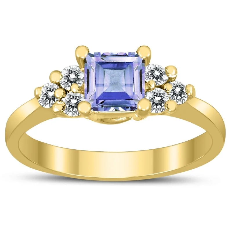 Tourmaline Gemstone Rings in 18K Two - Tone Gold with a Floral - Shaped Setting for a Feminine TouchPrincess Cut 5X5MM Tanzanite and Diamond Duchess Ring in 10K Yellow Gold