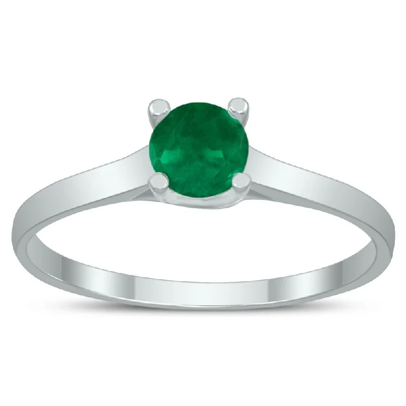 Turquoise Gemstone Rings in 925 Silver with a Southwestern - Inspired Design for a Rustic CharmRound 4MM Emerald Cathedral Solitaire Ring in 10K White Gold