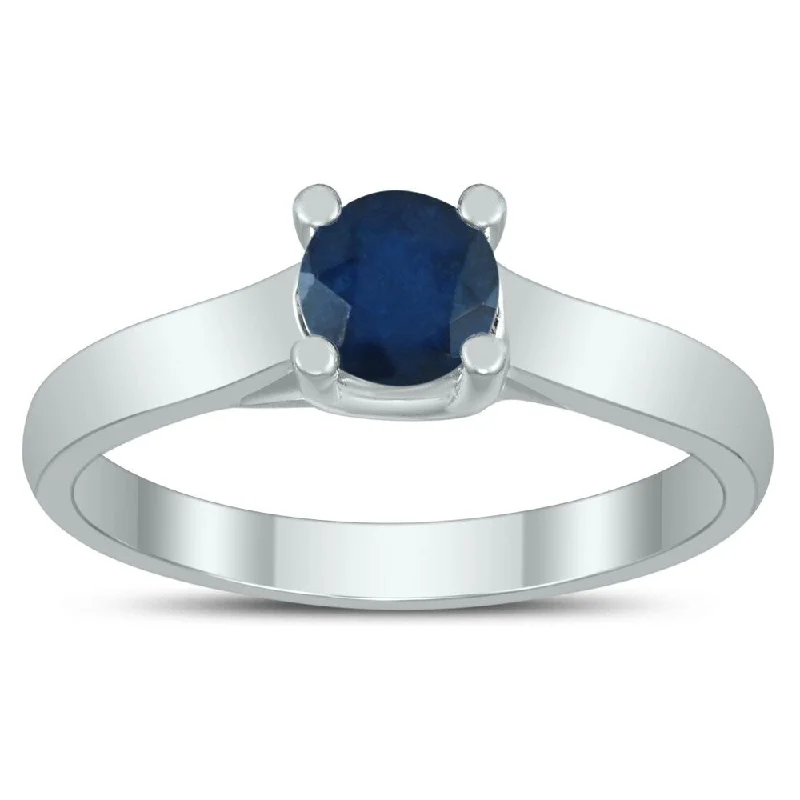 Agate Gemstone Rings in Sterling Silver with a Mosaic - Inspired Inlay for a Bohemian StyleRound 5MM Sapphire Cathedral Solitaire Ring in 10K White Gold