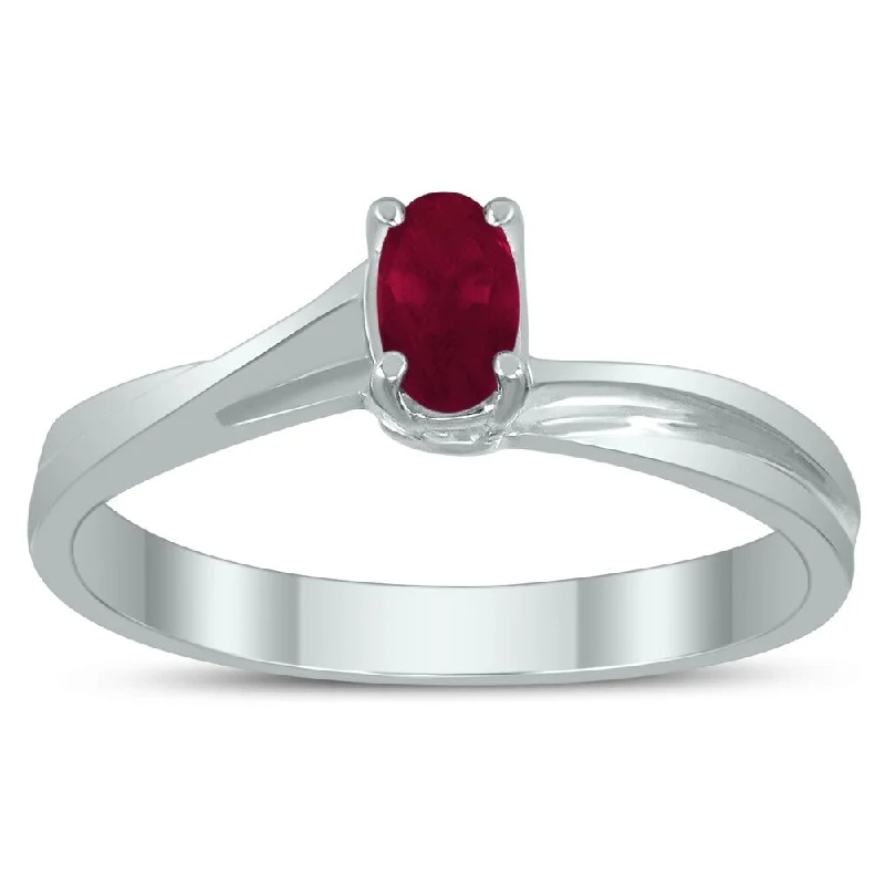 Jasper Gemstone Rings in 18K Gold Vermeil with a Matte Finish for a Subtle and Elegant LookSolitaire Oval 5X3MM Ruby Gemstone Twist Ring in 10K White Gold