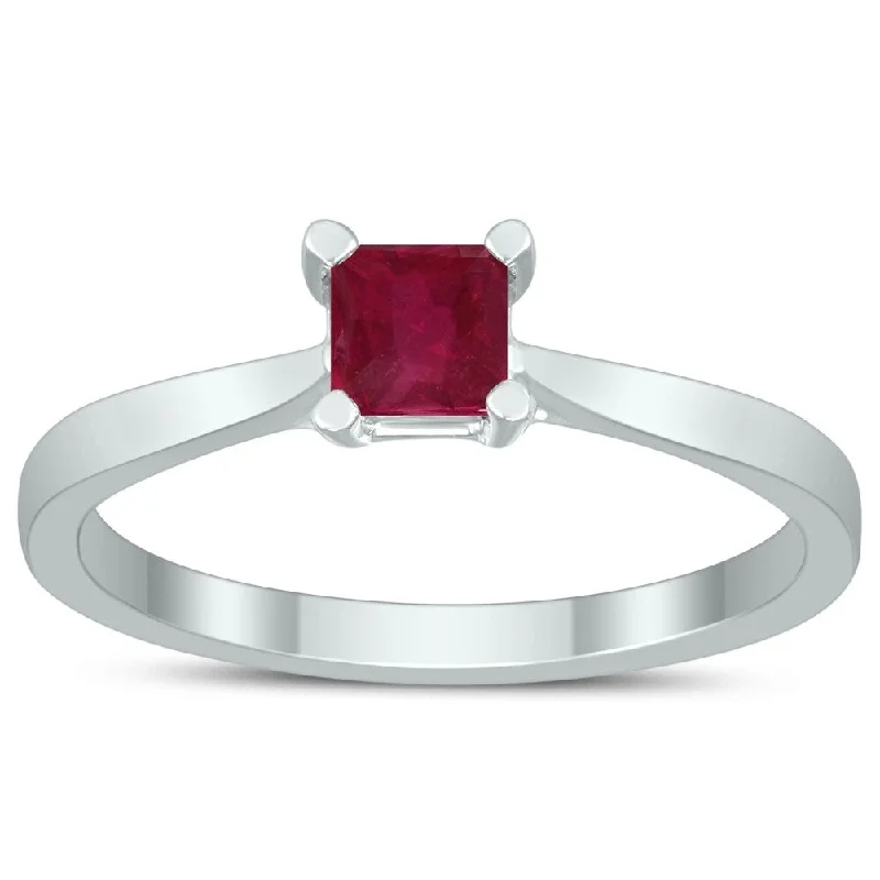 Agate Gemstone Rings in Sterling Silver with a Mosaic - Inspired Inlay for a Bohemian StyleSquare Princess Cut 4MM Ruby Solitaire Ring in 10K White Gold