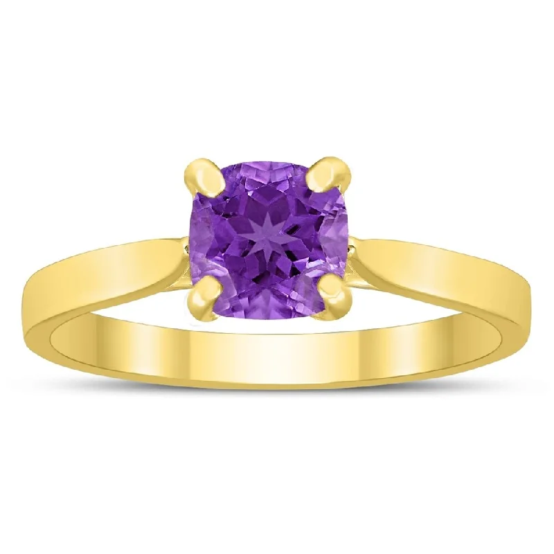 Agate Gemstone Rings in Sterling Silver with a Mosaic - Inspired Inlay for a Bohemian StyleSquare Princess Cut 6MM Amethyst Solitaire Ring in 10K Yellow Gold