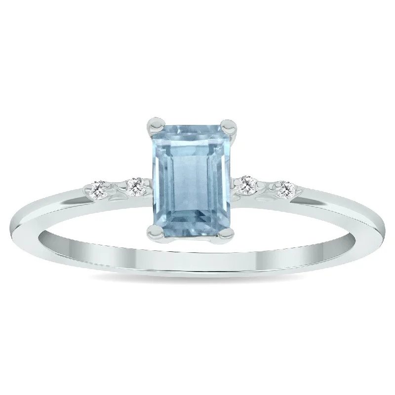 Amethyst Gemstone Rings in Sterling Silver with a Halo of Cubic Zirconia for a Budget - Friendly LuxuryWomen's Aquamarine and Diamond Sparkle Ring in 10K White Gold