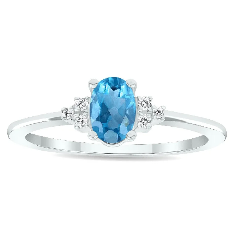 Tourmaline Gemstone Rings in 18K Two - Tone Gold with a Floral - Shaped Setting for a Feminine TouchWomen's Blue Topaz and Diamond Half Moon Ring in 10K White Gold