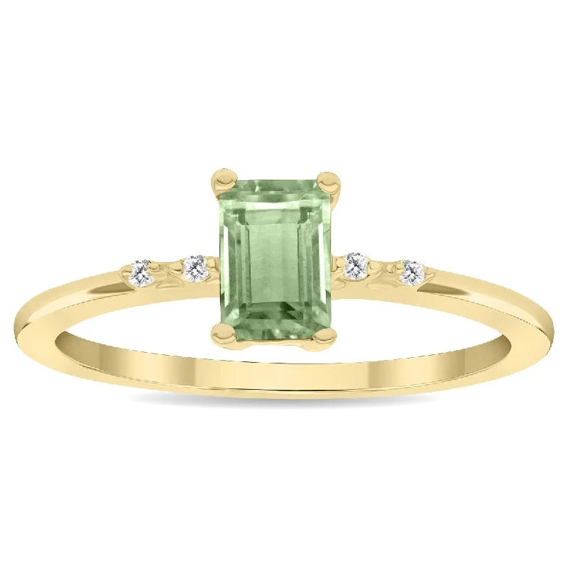 Ruby Gemstone Rings in 14K Yellow Gold with a Solitaire Setting for a Classic and Bold StatementWomen's Emerald Cut Green Amethyst and Diamond Sparkle Ring in 10K Yellow Gold