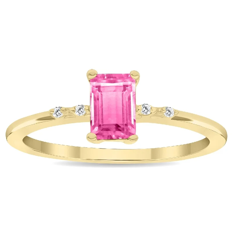 Tanzanite Gemstone Rings in 10K Gold with a Trilogy Design for a Sophisticated GiftWomen's Emerald Cut Pink Topaz and Diamond Sparkle Ring in 10K Yellow Gold