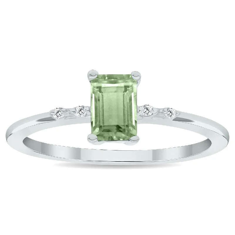 Alexandrite Gemstone Rings in Platinum with a Hidden Halo for a Rare and Luxurious PieceWomen's Green Amethyst and Diamond Sparkle Ring in 10K White Gold