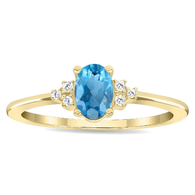 Peridot Gemstone Rings in 14K Gold - Filled Metal with a Pave - Set Band for a Sparkling LookWomen's Oval Shaped Blue Topaz and Diamond Half Moon Ring in 10K Yellow Gold