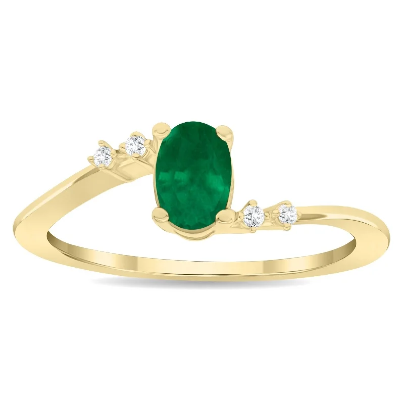 Emerald Gemstone Rings Set in Platinum with Filigree Work for a Vintage - Inspired LookWomen's Oval Shaped Emerald and Diamond Tierra Ring in 10K Yellow Gold