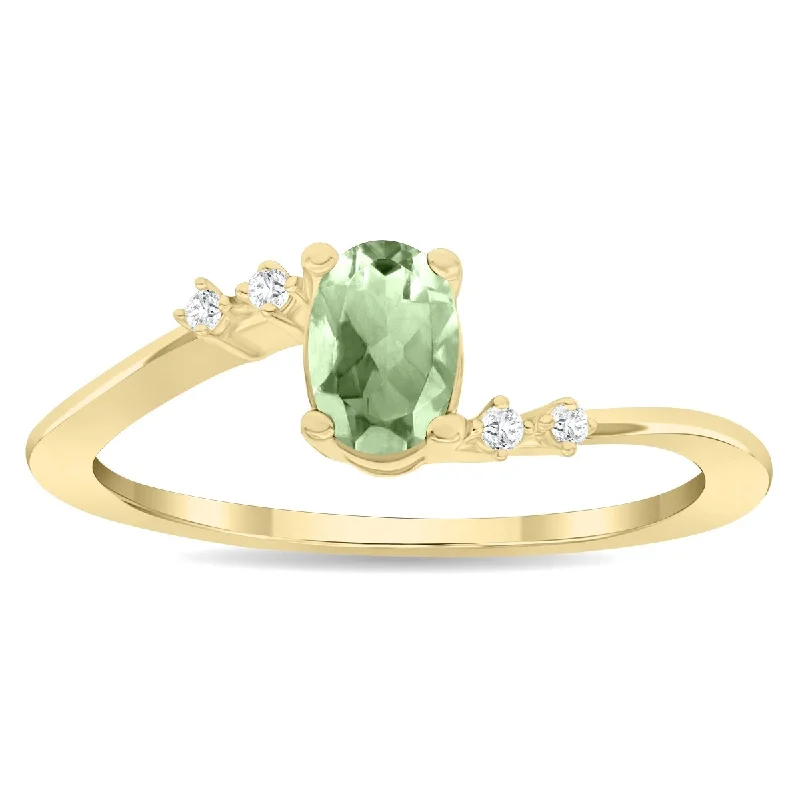 Citrine Gemstone Rings in Stainless Steel with a Stackable Design for a Trendy Everyday WearWomen's Oval Shaped Green Amethyst and Diamond Tierra Ring in 10K Yellow Gold