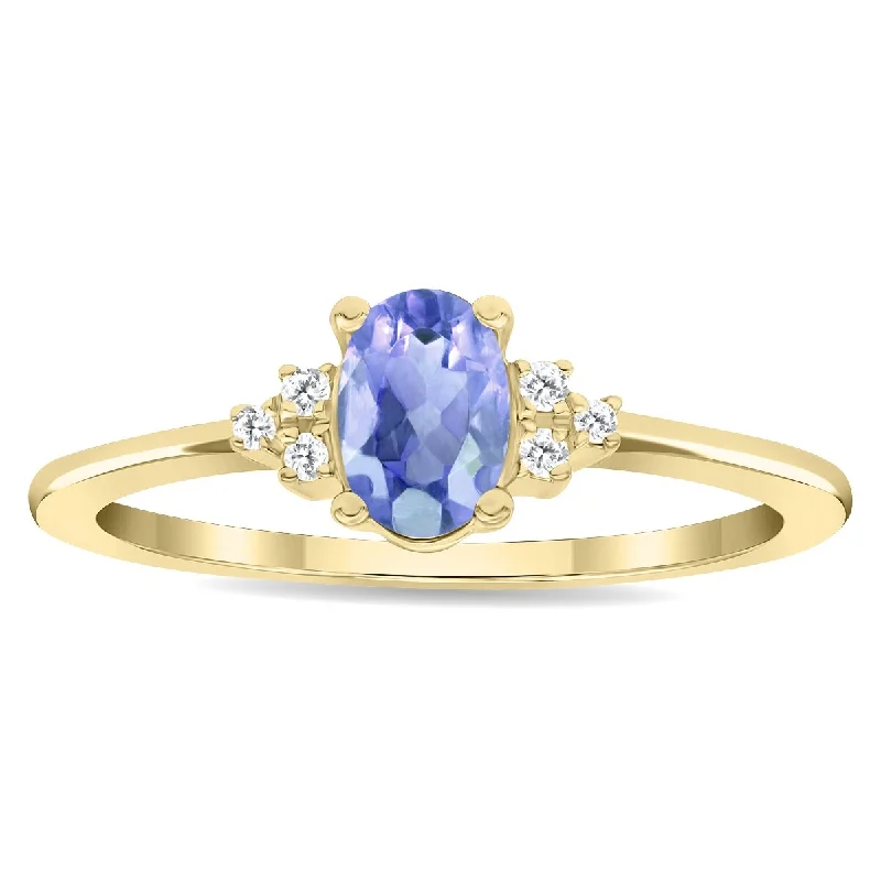 Citrine Gemstone Rings in Stainless Steel with a Stackable Design for a Trendy Everyday WearWomen's Oval Shaped Tanzanite and Diamond Half Moon Ring in 10K Yellow Gold