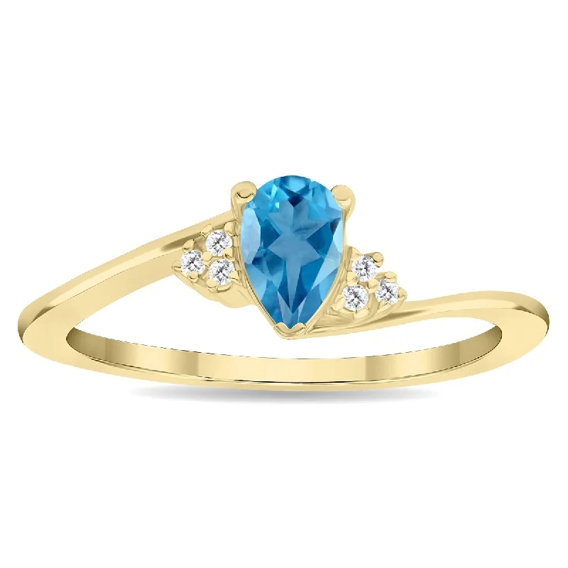 Citrine Gemstone Rings in Stainless Steel with a Stackable Design for a Trendy Everyday WearWomen's Pear Shaped Blue Topaz and Diamond Tierra Ring in 10K Yellow Gold