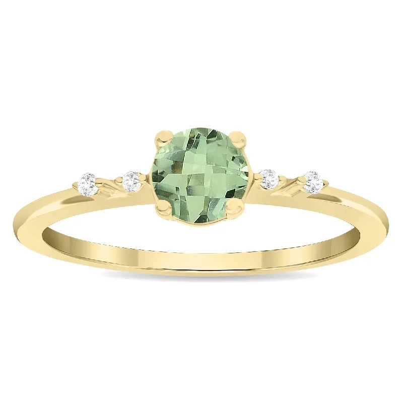 Aquamarine Gemstone Rings in 9K Gold with a Bezel Setting for a Modern and Secure FitWomen's Round Shaped Green Amethyst and Diamond Sparkle Ring in 10K Yellow Gold