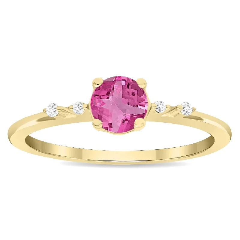 Peridot Gemstone Rings in 14K Gold - Filled Metal with a Pave - Set Band for a Sparkling LookWomen's Round Shaped Pink Topaz and Diamond Sparkle Ring in 10K Yellow Gold