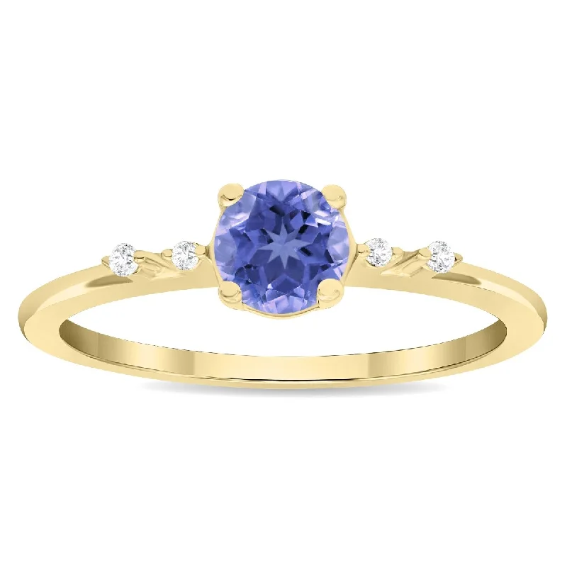 Iolite Gemstone Rings in 10K Gold with a Twisted Band for a Distinctive and Stylish AccessoryWomen's Round Shaped Tanzanite and Diamond Sparkle Ring in 10K Yellow Gold