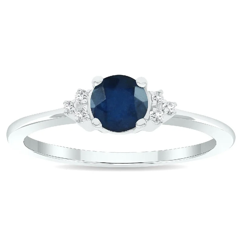 Sapphire Gemstone Rings in 18K White Gold with Diamond Accents for an Elegant EngagementWomen's Sapphire and Diamond Half Moon Ring in 10K White Gold