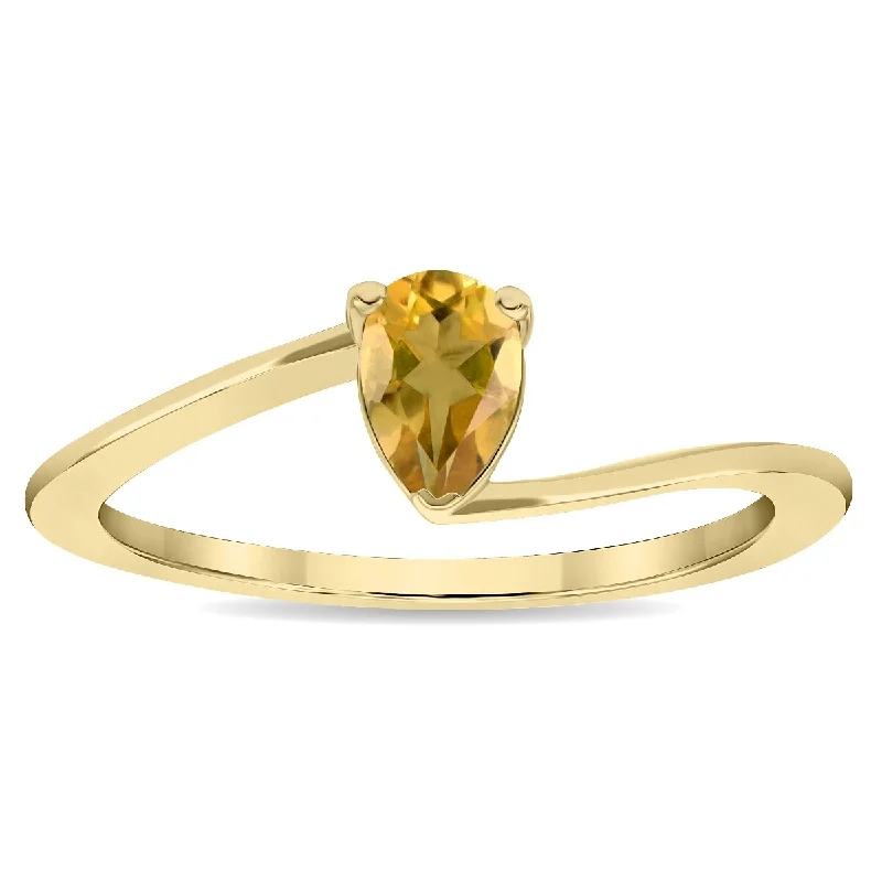 Iolite Gemstone Rings in 10K Gold with a Twisted Band for a Distinctive and Stylish AccessoryWomen's Solitaire Pear Shaped Citrine Wave Ring in 10K Yellow Gold