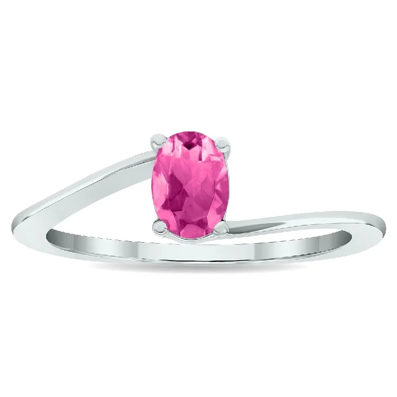 Opal Gemstone Rings in Rose Gold with a Milgrain Edge for a Feminine and Romantic StyleWomen's Solitaire Pink Topaz Wave Ring in 10K White Gold