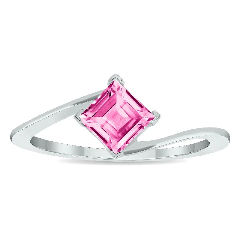 Aquamarine Gemstone Rings in 9K Gold with a Bezel Setting for a Modern and Secure FitWomen's Solitaire Pink Topaz Wave Ring in 10K White Gold