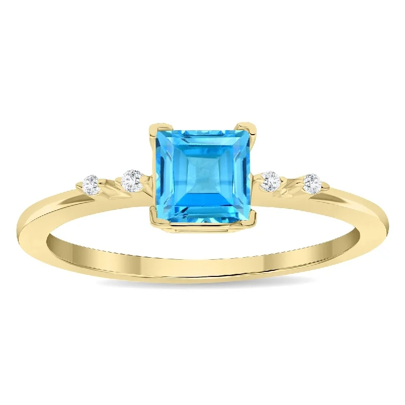 Sapphire Gemstone Rings in 18K White Gold with Diamond Accents for an Elegant EngagementWomen's Square Shaped Blue Topaz and Diamond Sparkle Ring in 10K Yellow Gold