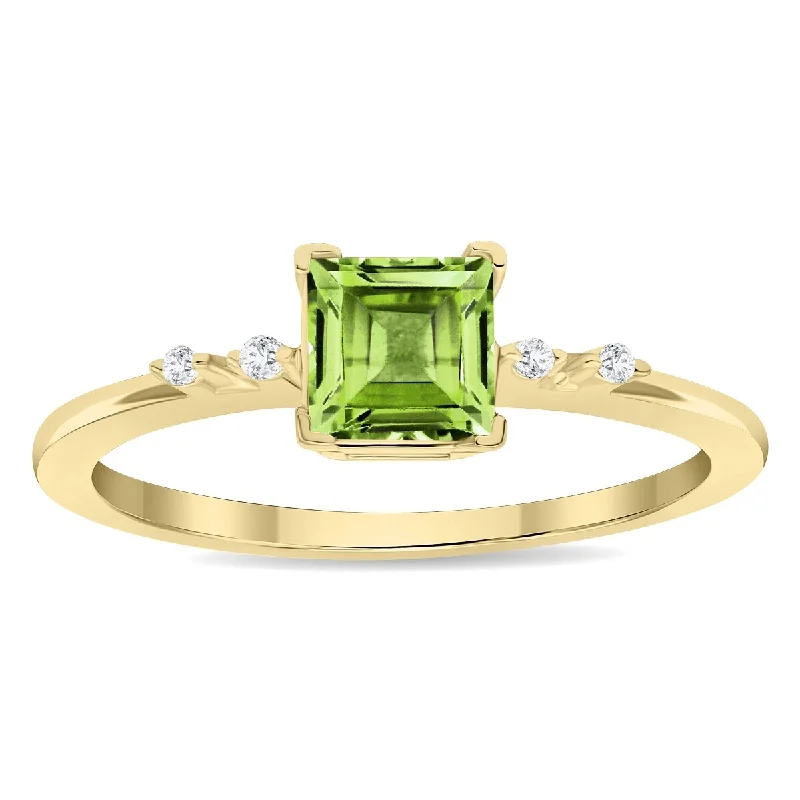 Emerald Gemstone Rings Set in Platinum with Filigree Work for a Vintage - Inspired LookWomen's Square Shaped Peridot and Diamond Sparkle Ring in 10K Yellow Gold