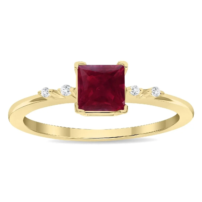 Sapphire Gemstone Rings in 18K White Gold with Diamond Accents for an Elegant EngagementWomen's Square Shaped Ruby and Diamond Sparkle Ring in 10K Yellow Gold