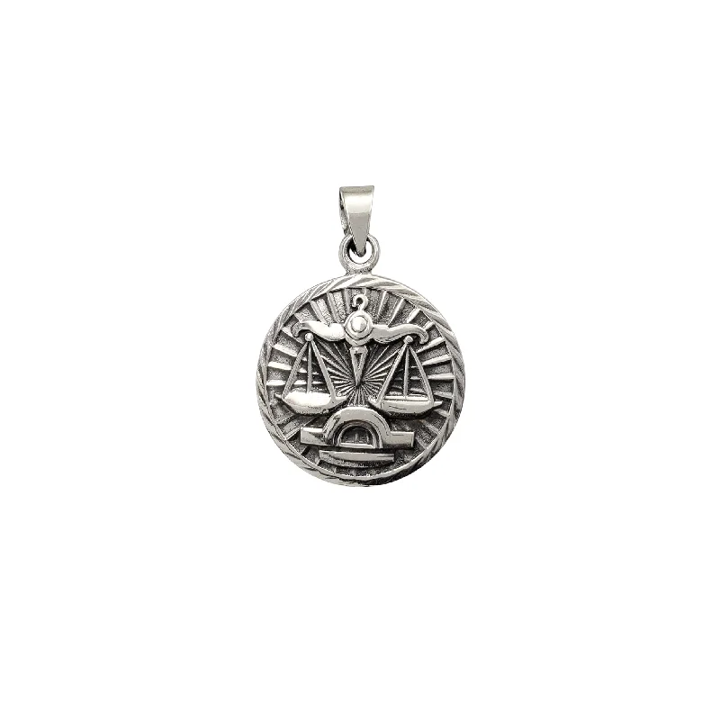 Magnetic - Closure Pendant Necklace with a Hidden Compartment for Secret KeepersAntique Finish Libra Zodiac Sign Round Pendant (Silver)