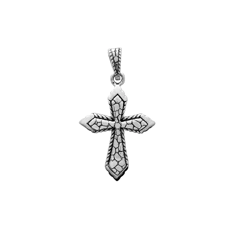 Custom - Engraved Initial Pendant Necklace in Sterling Silver for Mother's Day GiftAntique-Finish Nugget Textured Cross Pendant (Silver)