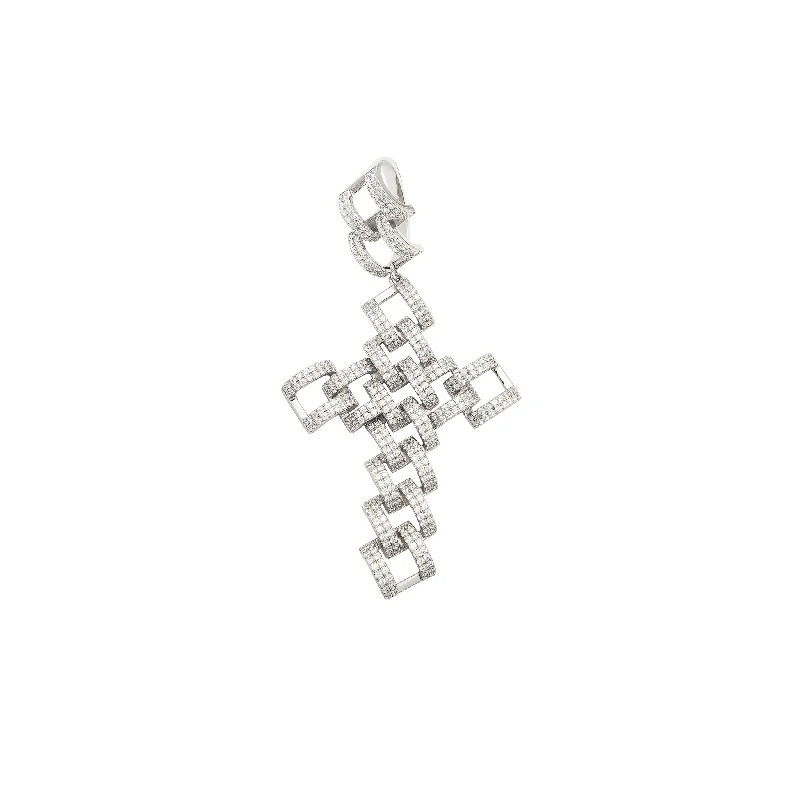 LED - Illuminated Moon Pendant Necklace for Nighttime EventsIced-Out Wicker Cross CZ Pendant (Silver)