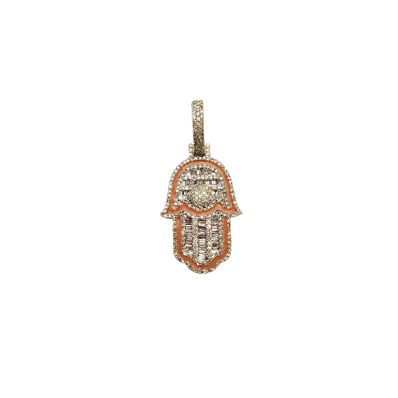 Adjustable - Chain Cubic Zirconia Solitaire Pendant for a Sparkling GiftDiamond & Pink Enamel Hamsa Pendant (14K)