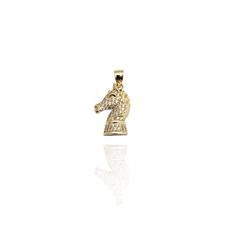 Retro - Inspired Art Deco - Patterned Pendant in Silver for Vintage LoversIced-Out Chess Knight Pendant (14K)