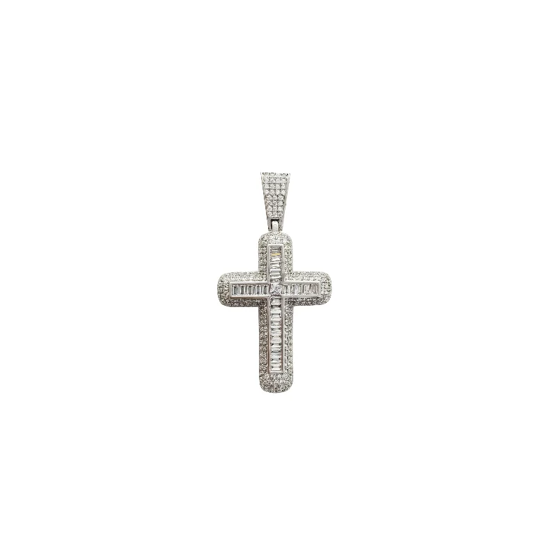 Magnetic - Closure Pendant Necklace with a Hidden Compartment for Secret KeepersIced Out Cross Pendant (Silver)