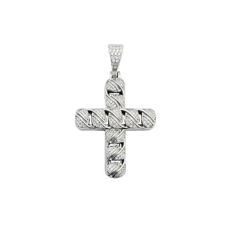 Custom - Engraved Initial Pendant Necklace in Sterling Silver for Mother's Day GiftIced-Out Cross Pendant (Silver)