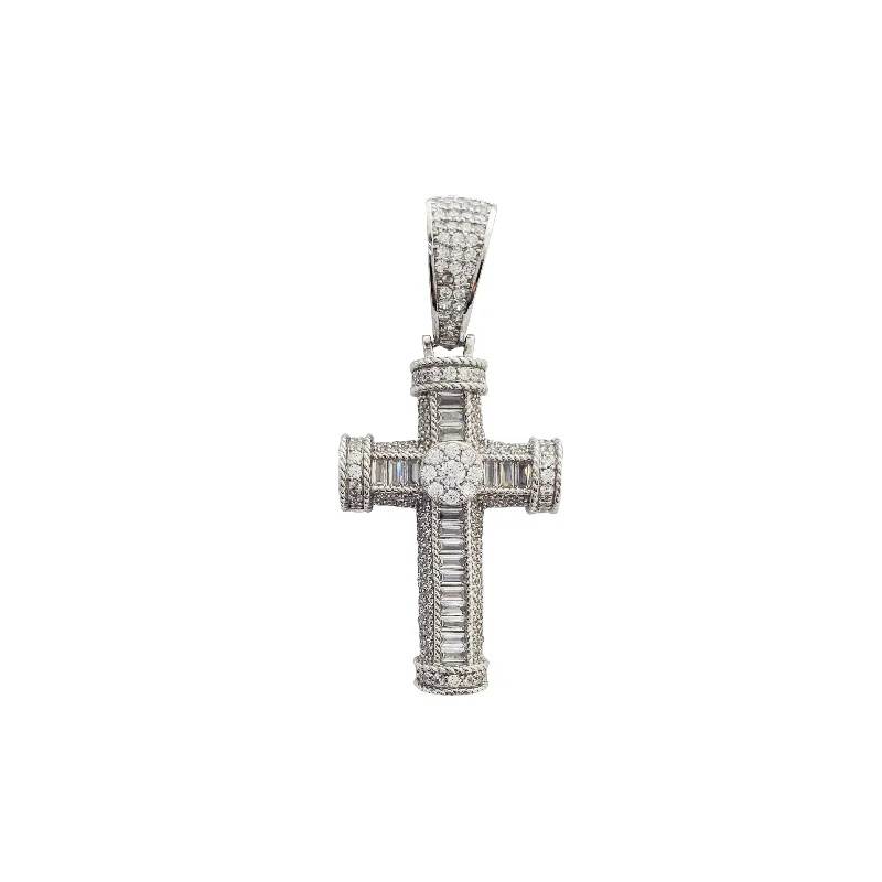 Magnetic - Closure Pendant Necklace with a Hidden Compartment for Secret KeepersIced-Out Cross Pendant (Silver)