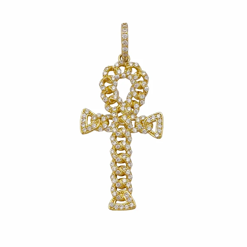 Adjustable - Chain Cubic Zirconia Solitaire Pendant for a Sparkling GiftIced-Out Cuban Style Ankh Pendant (14K)