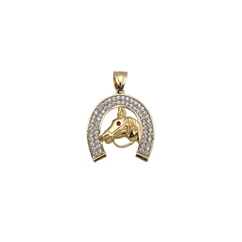 Retro - Inspired Art Deco - Patterned Pendant in Silver for Vintage LoversIced-Out Horseshoe & Red-Eyed Horse Pendant (14K)