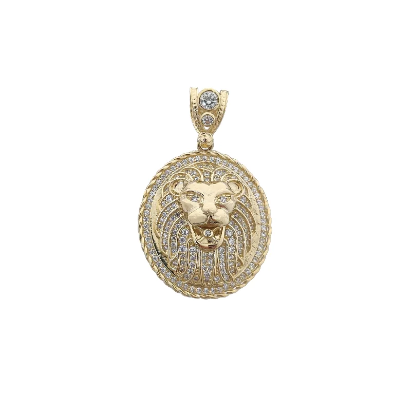 Handmade Leather - Wrapped Crystal Pendant for a Bohemian AestheticIced-Out Rope Framed Lion Head Pendant (14K)