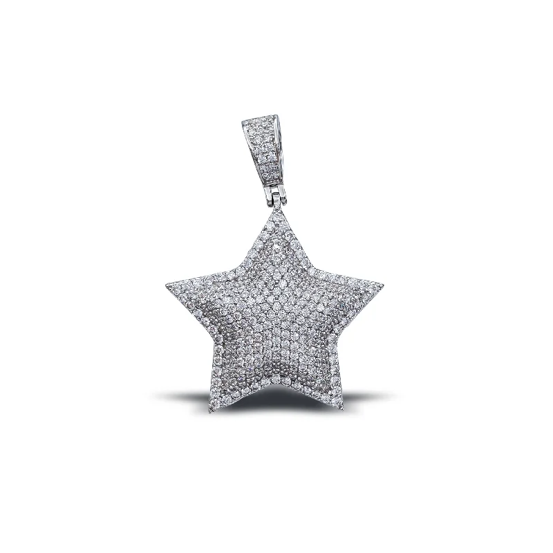 Hypoallergenic Stainless Steel Dog Tag Pendant Necklace for Active MenIced-Out Star Pendant (Silver)