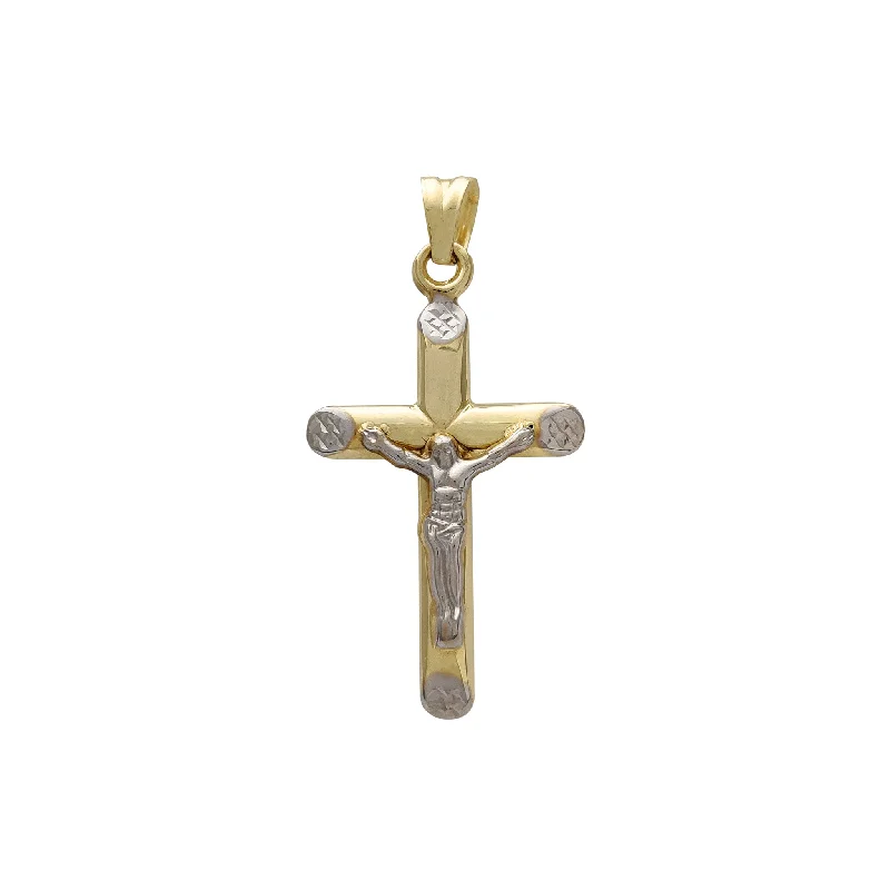 Handmade Leather - Wrapped Crystal Pendant for a Bohemian AestheticLightweight Two-Tone Crucifix Pendant (14K)