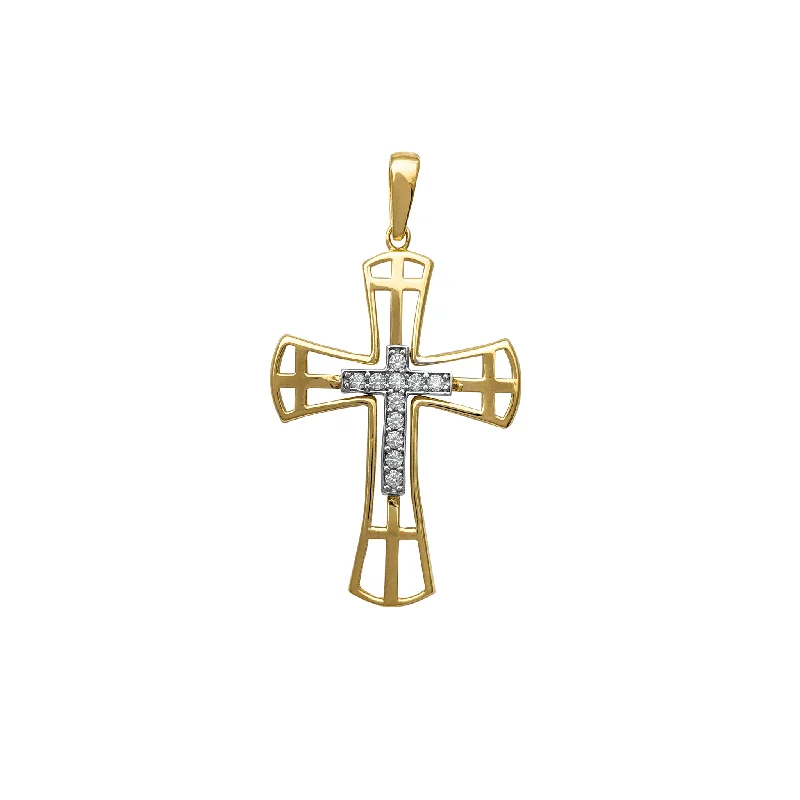 Customized Birthstone Pendant with Engraved Name for a Personalized TouchOutlined Two-Tone Cross Pendant (14K)